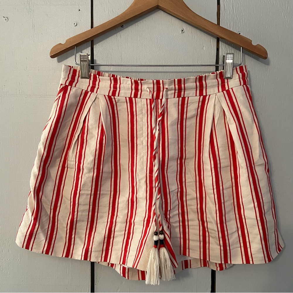 Striped High Waist Shorts - Red and White